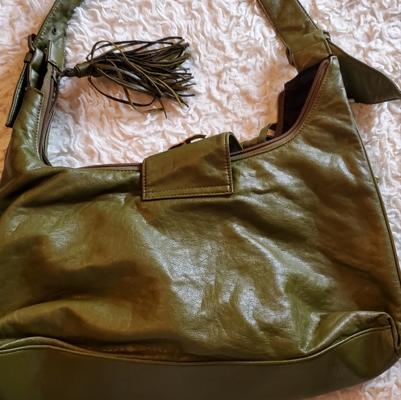 Vintage retro olive green purse with turquoise stones - Picture 3 of 3